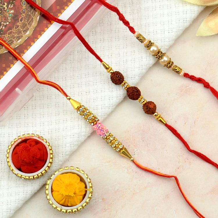 Pearl, Stone and Rudraksh Combo Rakhi