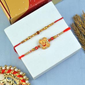 Simple Om and Rudraksh Rakhi Set
