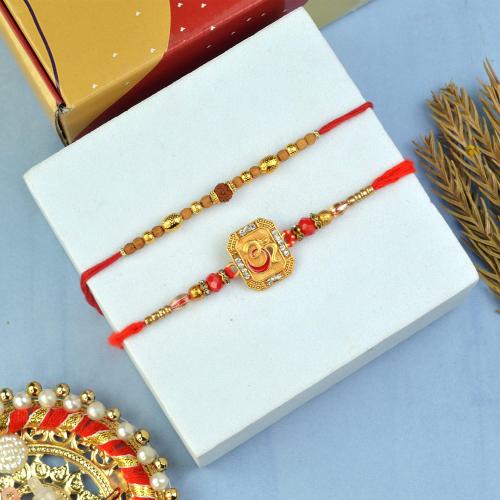 Simple Om and Rudraksh Rakhi Set