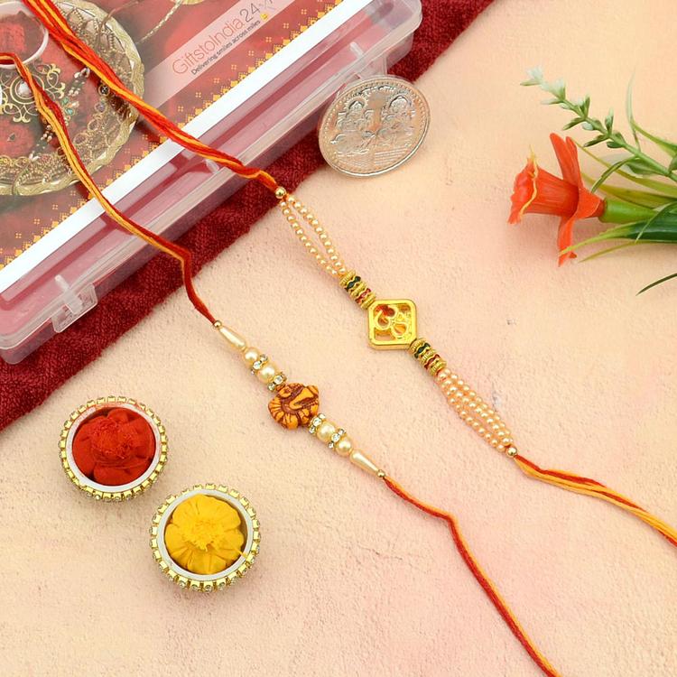 Pearl Om and Ganesha Rakhi Set
