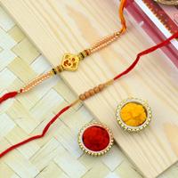 Set of 2 Golden Om and Beads Rakhi