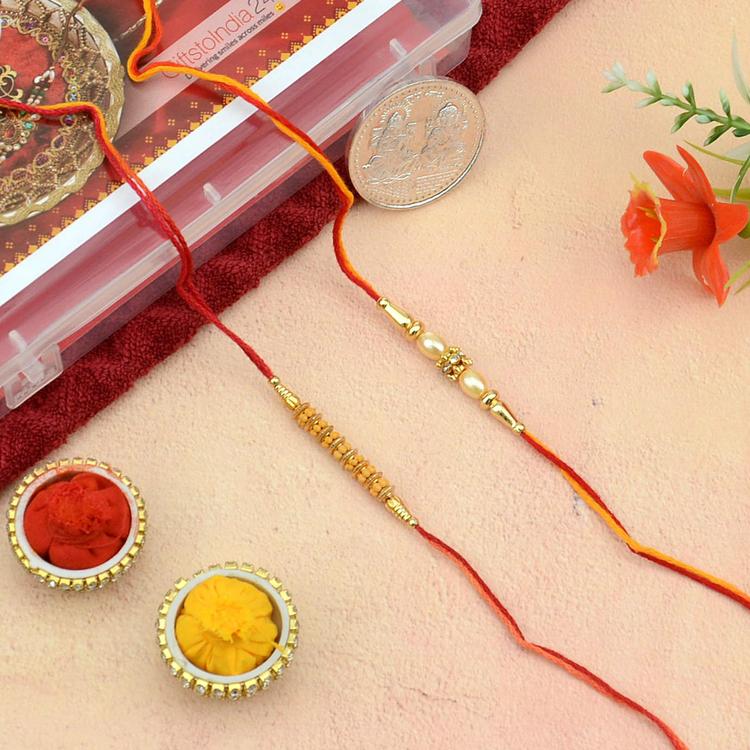 Set of 2 Simple Pearl and Beads Rakhi
