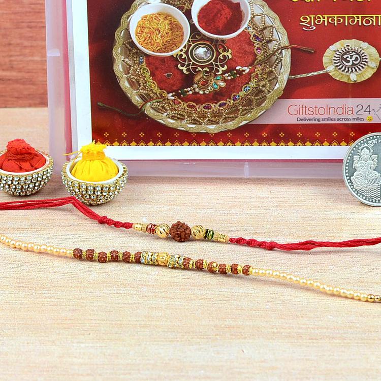 Set of 2 Rudraksh Dori & Bracelet Rakhi