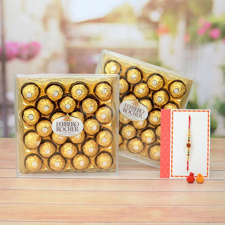 Rudraksh Rakhi Twin Ferrero Hamper