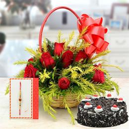 Black Forest, Rose & Rudraksh Rakhi