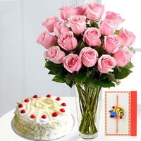 Roses, White Forest Cake & Rakhi