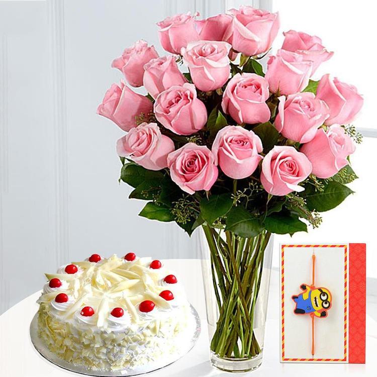 Roses, White Forest Cake & Rakhi