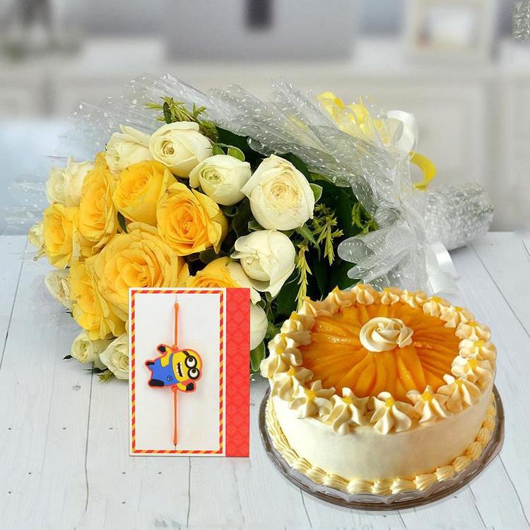 Yellow Rose Cake Minion Rakhi