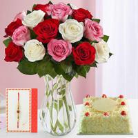Roses, Square Cake & Rakhi