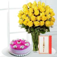 Rakhi, Yellow Roses & Cake