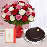 Rudraksh Rakhi, Mix Roses & Cake