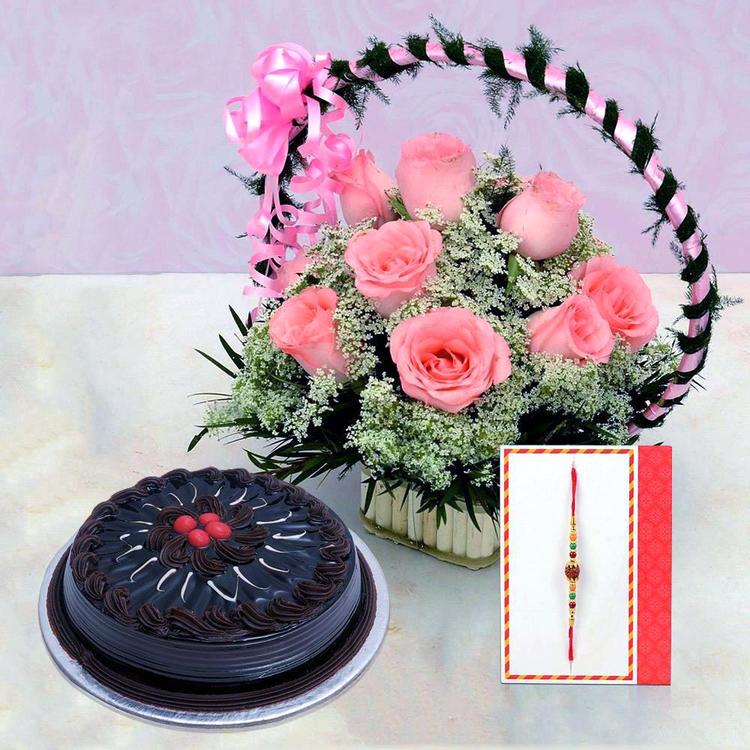 Rose, Chocolate Cake & Rakhi