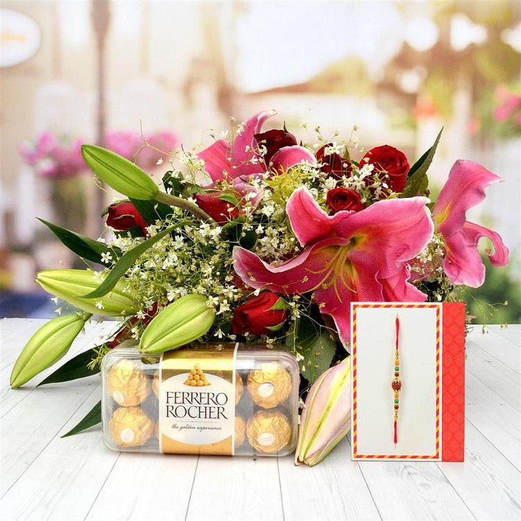Ferrero Lily Rudraksh Rakhi Hamper