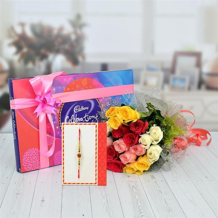 Roses, Celebration & Rakhi Combo