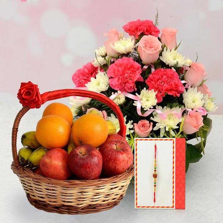 Rakhi, Bouquet & Fruits Basket
