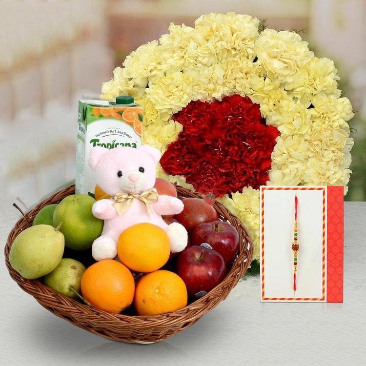 Teddy, Fruits, Bouquet & Rakhi
