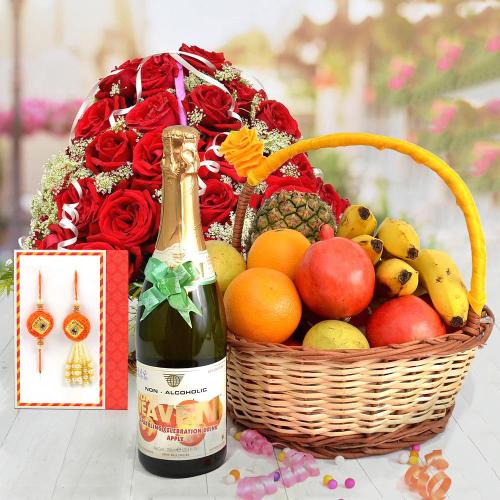 Fruits, Juice, Rakhis & Bouquet