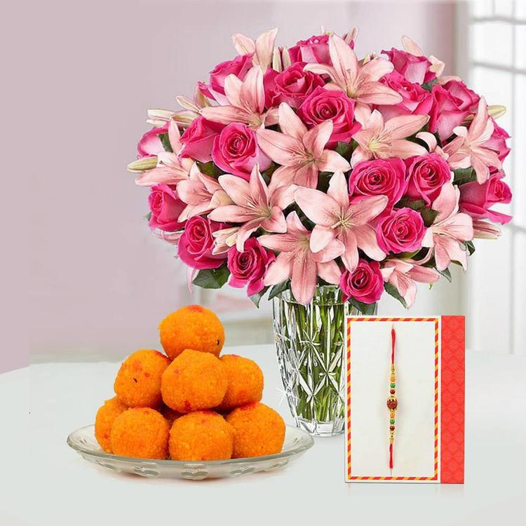Rose, Lily, Ladoo & Rudraksh Rakhi