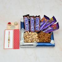 Rudraksh Rakhi Choco Pista Raisins Tray Hamper