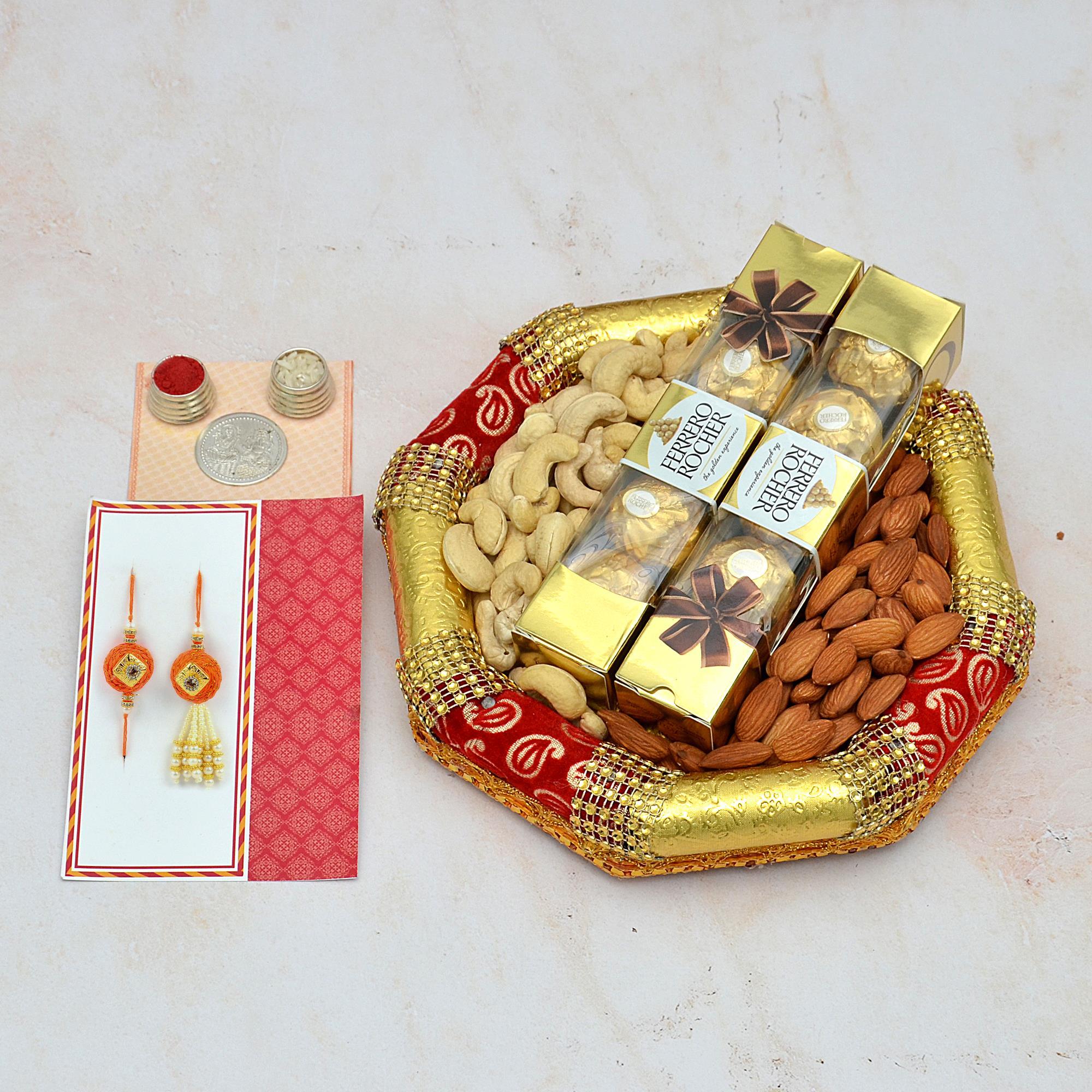 Almond Kaju Ferrero Rakhi Lumba Hamper, | Rakhi Same Day