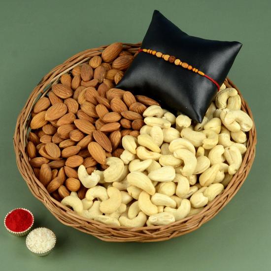Rudraksh Rakhi Kaju Almond Tokri