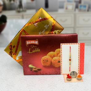 Rudraksh Rakhi Ladoo Barfi Hamper Rudraksh Rakhi Ladoo Barfi Hamper