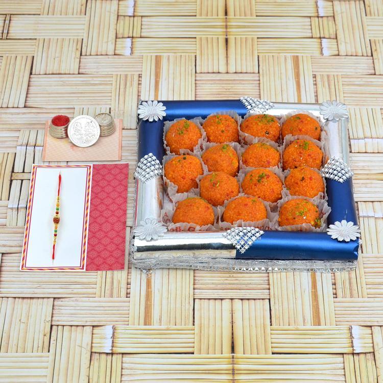 Square Ladoo Rudraksh Rakhi Hamper