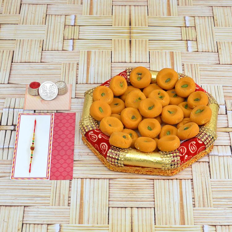 Beads and Rudraksh Rakhi Peda Hamper