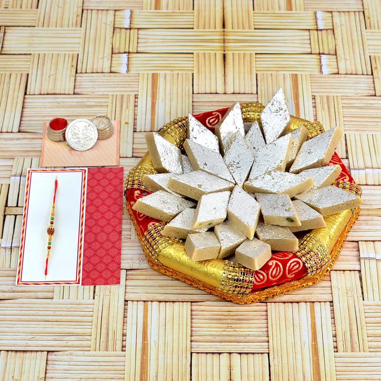Delicious Barfi Rudraksh Rakhi Hamper