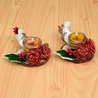 Set of 2 Red Flowers Diwali Candles
