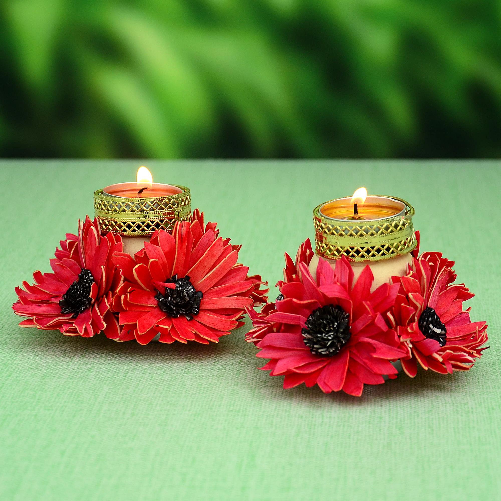 Set of 2 Red Carnations Diwali Candles Diwali Diyas