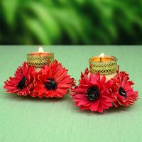 Set of 2 Red Carnations Diwali Candles