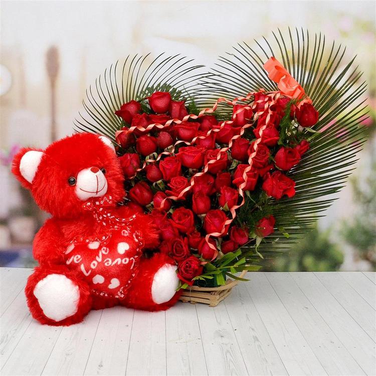Red Teddy & Bouquet