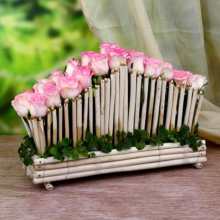 24 Pink Roses Arrow Basket