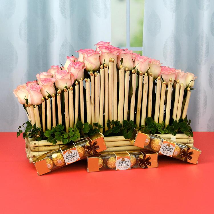 Basket of Roses & Rocher