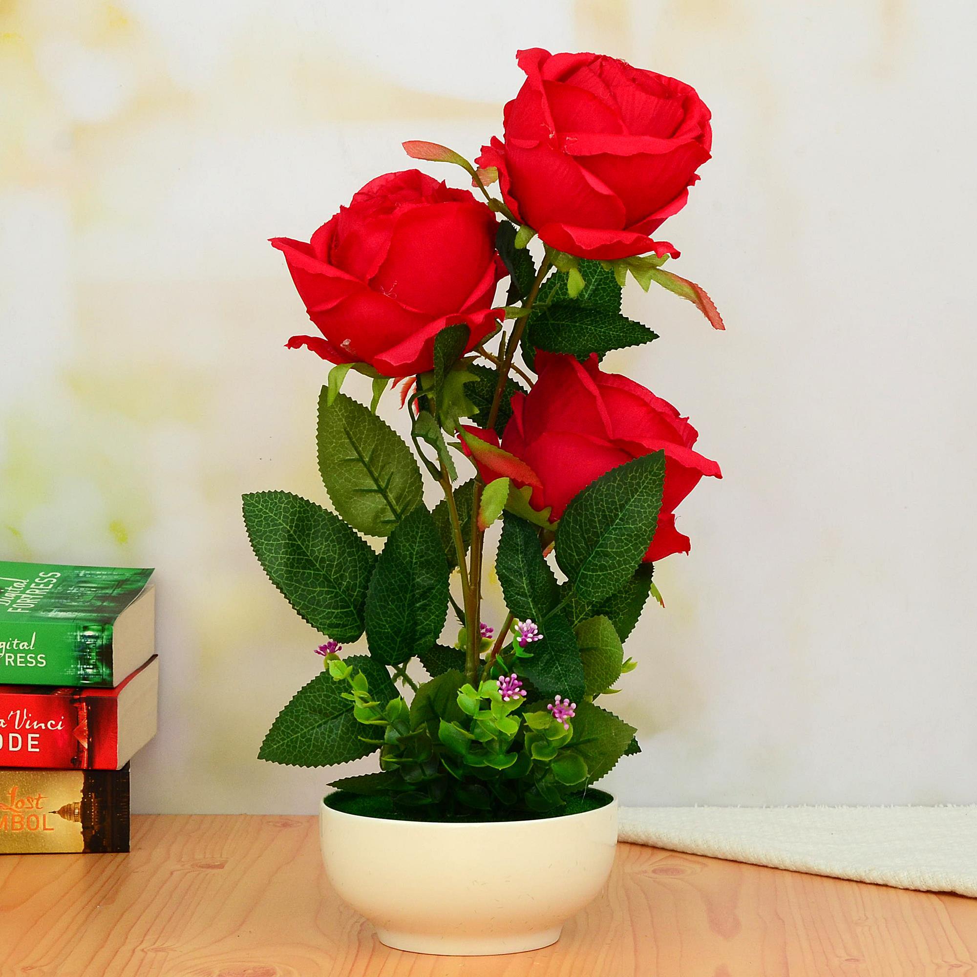 Decorated Red Rose Bonsai | Artificial Flowers