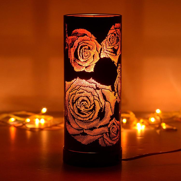 Cylindrical Lamp With Rose Print