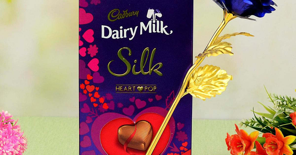 Custom Dairy Milk Heart Pop & Blue Rose Valentine Day