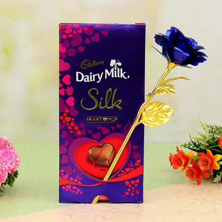 Custom Dairy Milk Heart Pop & Blue Rose