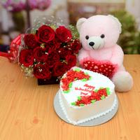 Valentine Cake, Roses & Teddy