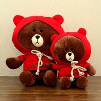 Pair of Cute Red-Hooded Brown Teddies