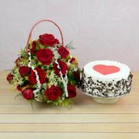 Black Forest Cake & Rose Basket