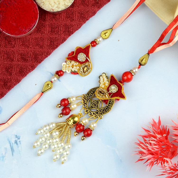 Metal Zardozi Rakhi & Lumba Pair