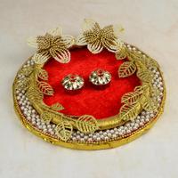 Rakhi Special Velvet Golden Woven Tray
