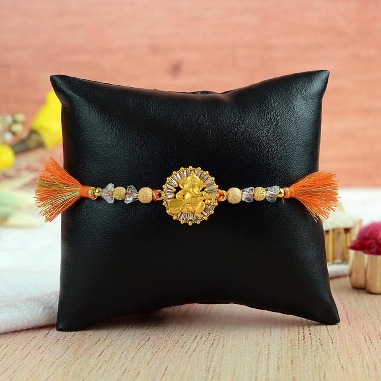 Majestic Real Silver Ganesh with Veena Rakhi