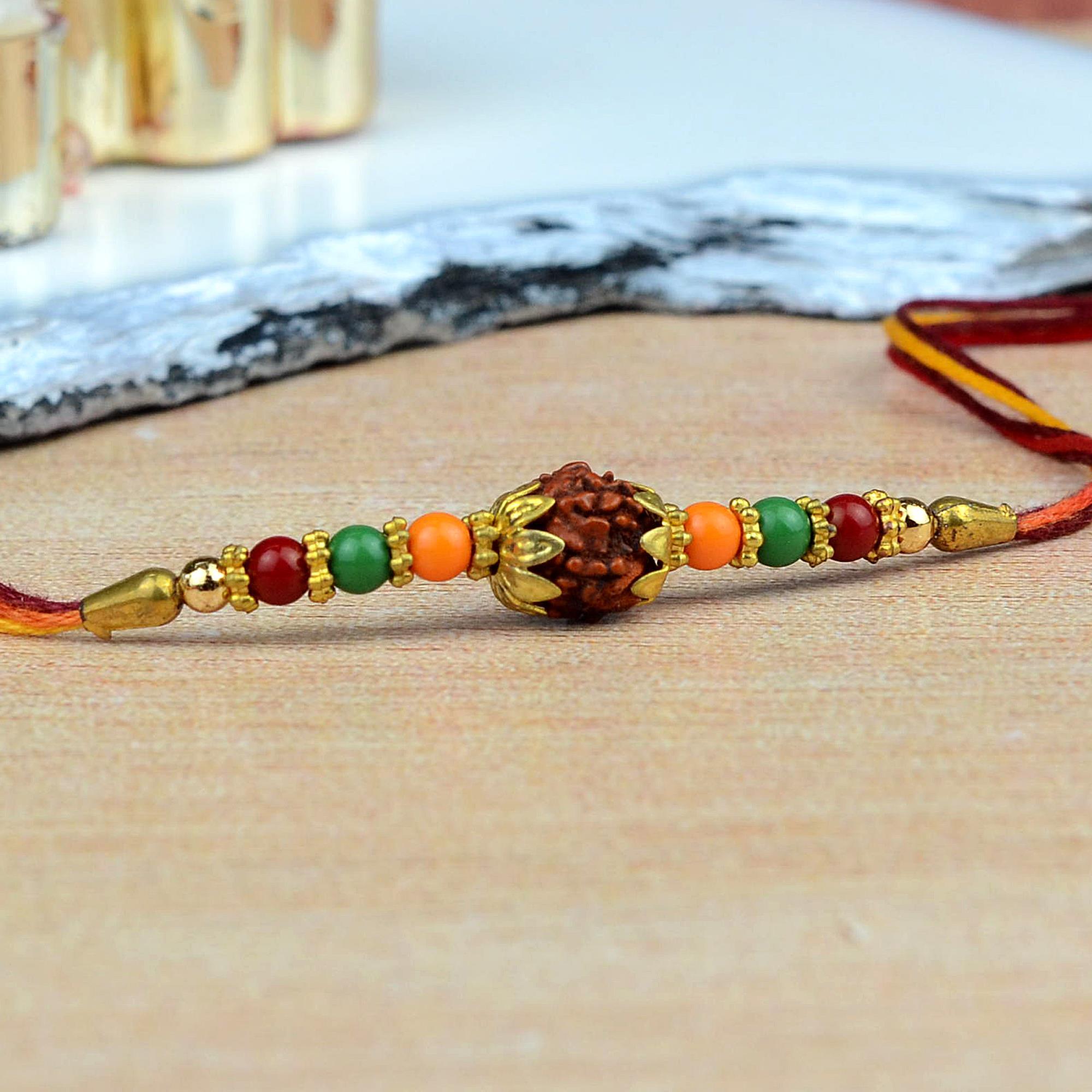 Simple Rudraksh with Triple Beads Rakhi | Rudraksh Rakhi