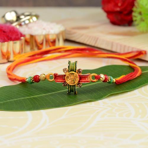 Red Green Plus Swastik Rakhi