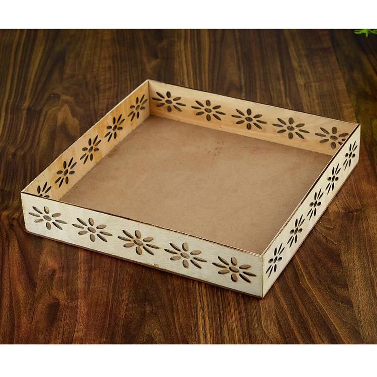 Laser-Cut Floral Pinewood Thali 
