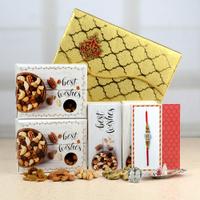 Classic Dry Fruits Delight Golden Box With Rakhi