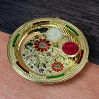 Colourful Round Golden Puja Thali
